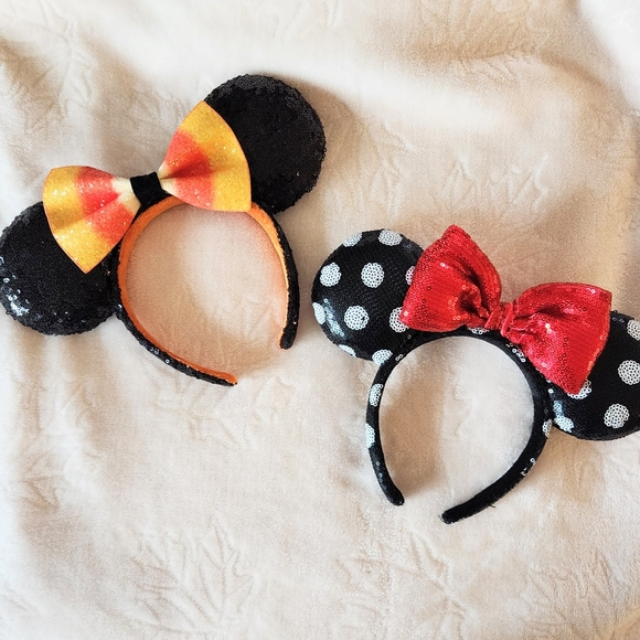 Disney Minnie Mouse Ears -  Two Pairs - Sequence Red Bow and Sequences Candy Cor - Picture 1 of 3